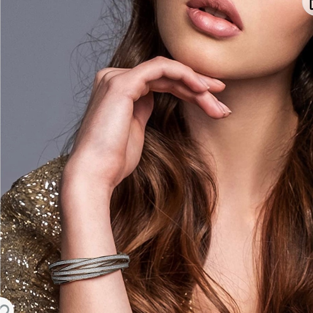 Kensie Silver-Tone Interlocking Crossover Glitter Crystal Bangle Cuff Bracelet